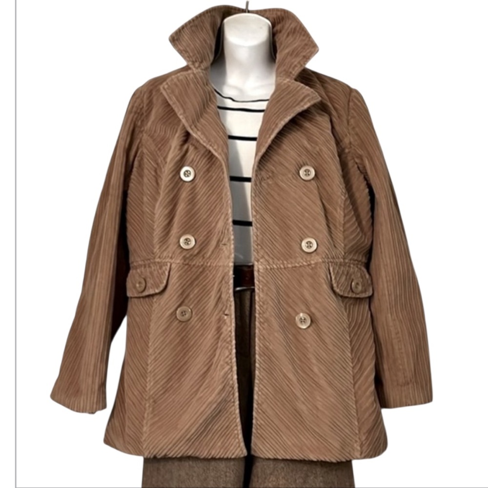 Thick Corduroy Women’s Dark Mustard Double Breasted Pea Coat Trench Jacket